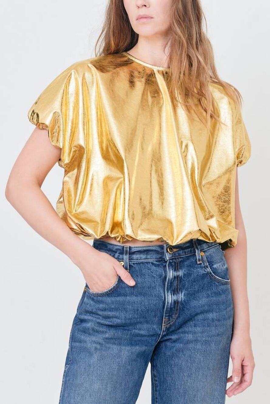 SECULAR Georgina Metallic Top in Gold M NWT Festival Retro Glam Mob Wife